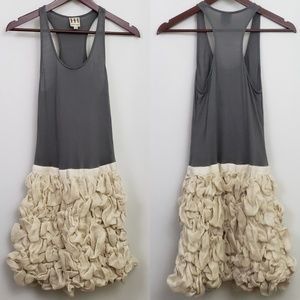 Haute Hippie Tank Dress Gray Cream Gauze Ruched XS